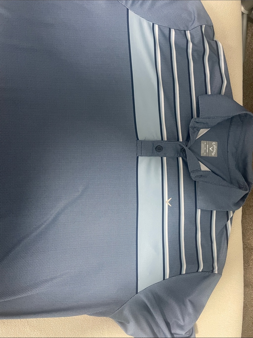 Callaway Light Blue and Navy Striped Golf Polo